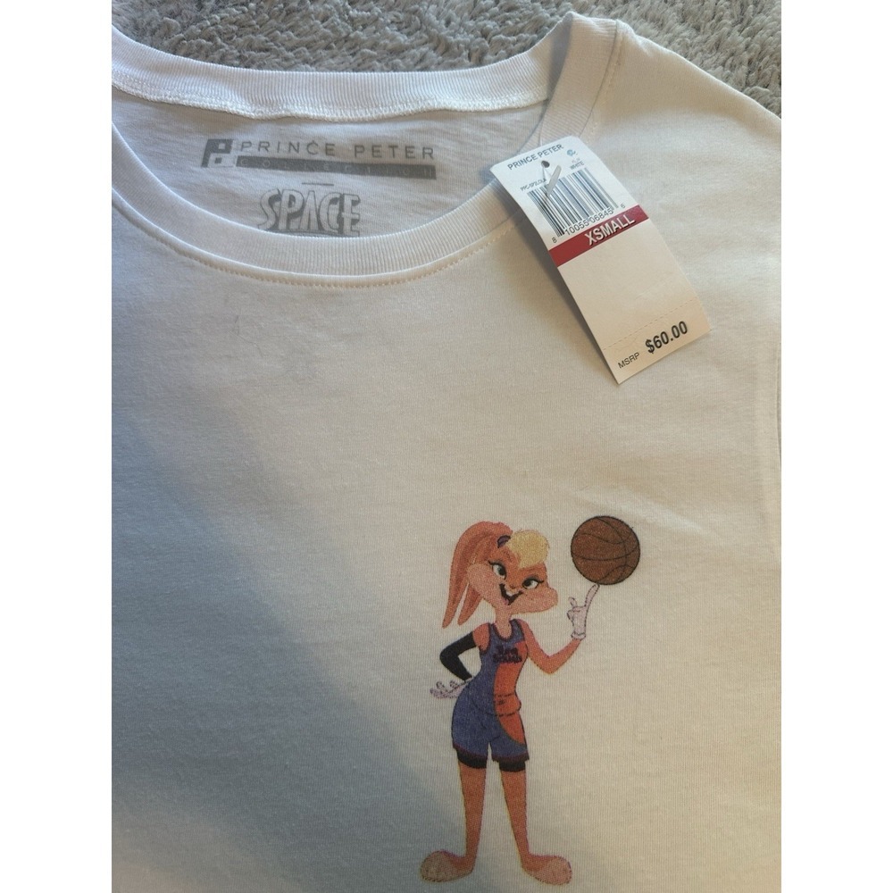Prince Peter Space Jam Lola Bunny Graphic Tee XS White Made USA NWT Cotton - Picture 5 of 12